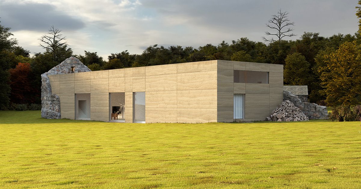 Un proyecto renderizado para una casa minimalista en el campo