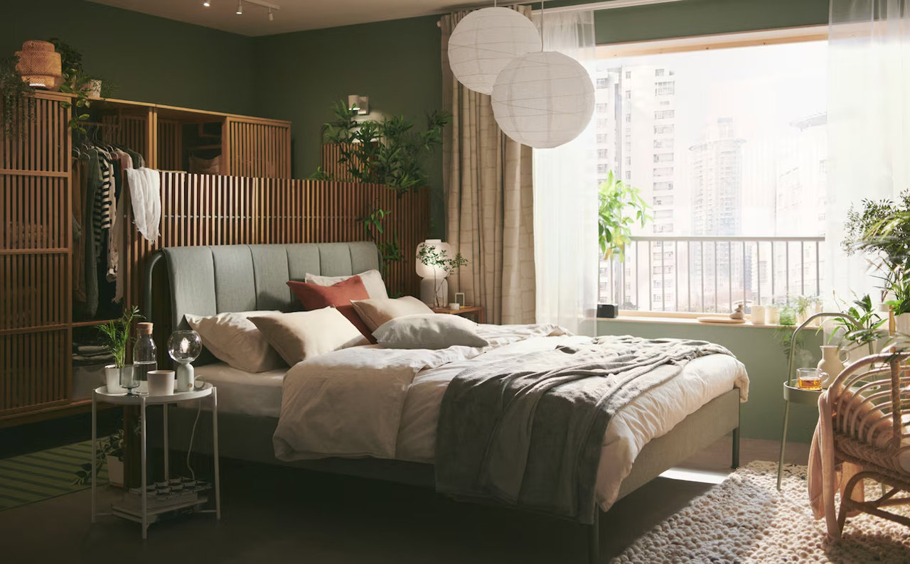 Cabeceros de cama tapizados, de madera y ratán